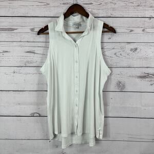Anatomie‎ Shirt Womens XL White Sleeveless Button Knit Stretch Pima Minimalist